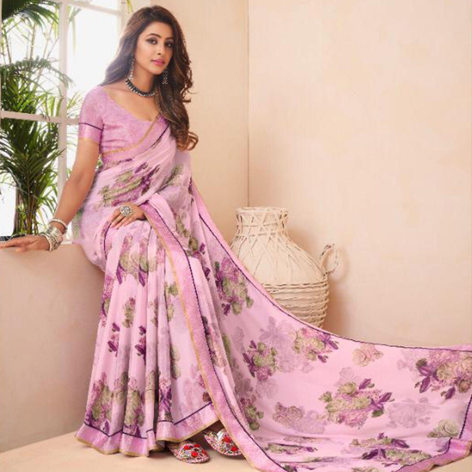 Desirable Light Violet Coloured Casual Wear Printed Crepe Saree - Peachmode