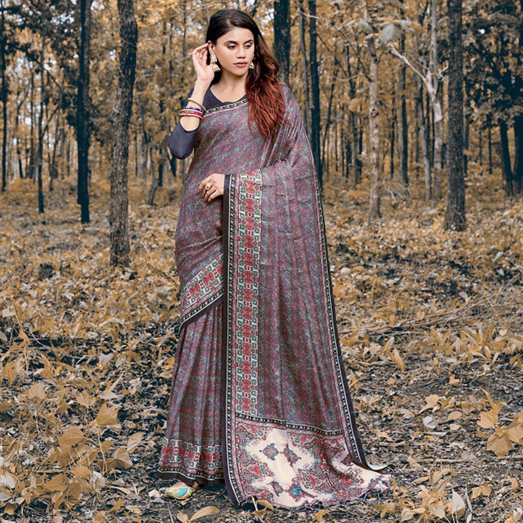 Desirable Multi Colored Festive Wear Printed Art Silk Saree - Peachmode