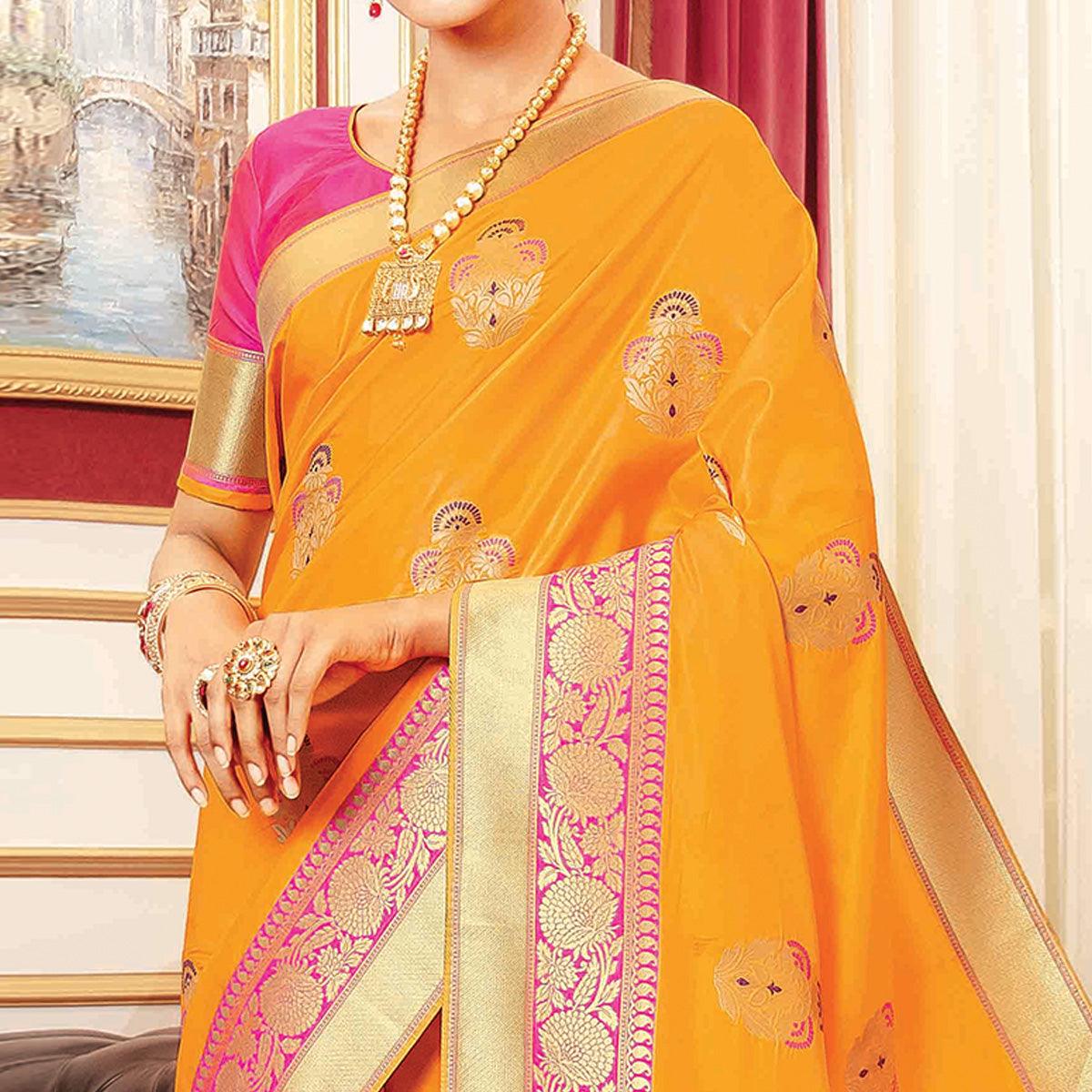 Desirable Mustard Yellow Colored Festive Wear Woven Banarasi Silk Saree - Peachmode