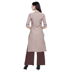 Desirable Off White Colored Casual Wear Embroidered Cotton Kurti-Palazzo Set - Peachmode