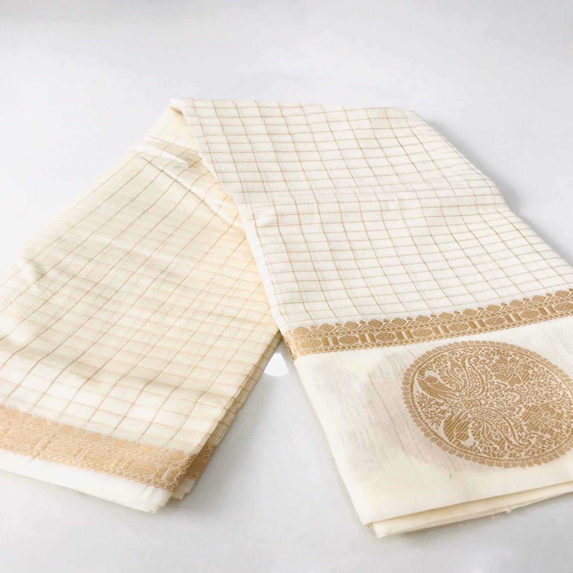 Desirable Offwhite Colored Festive Wear Woven Silk Saree - Peachmode