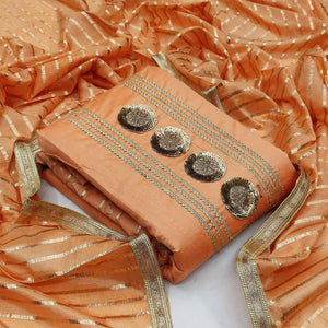 Desirable Orange Colored Casual Wear Embroidered Modal Chanderi Dress Material - Peachmode