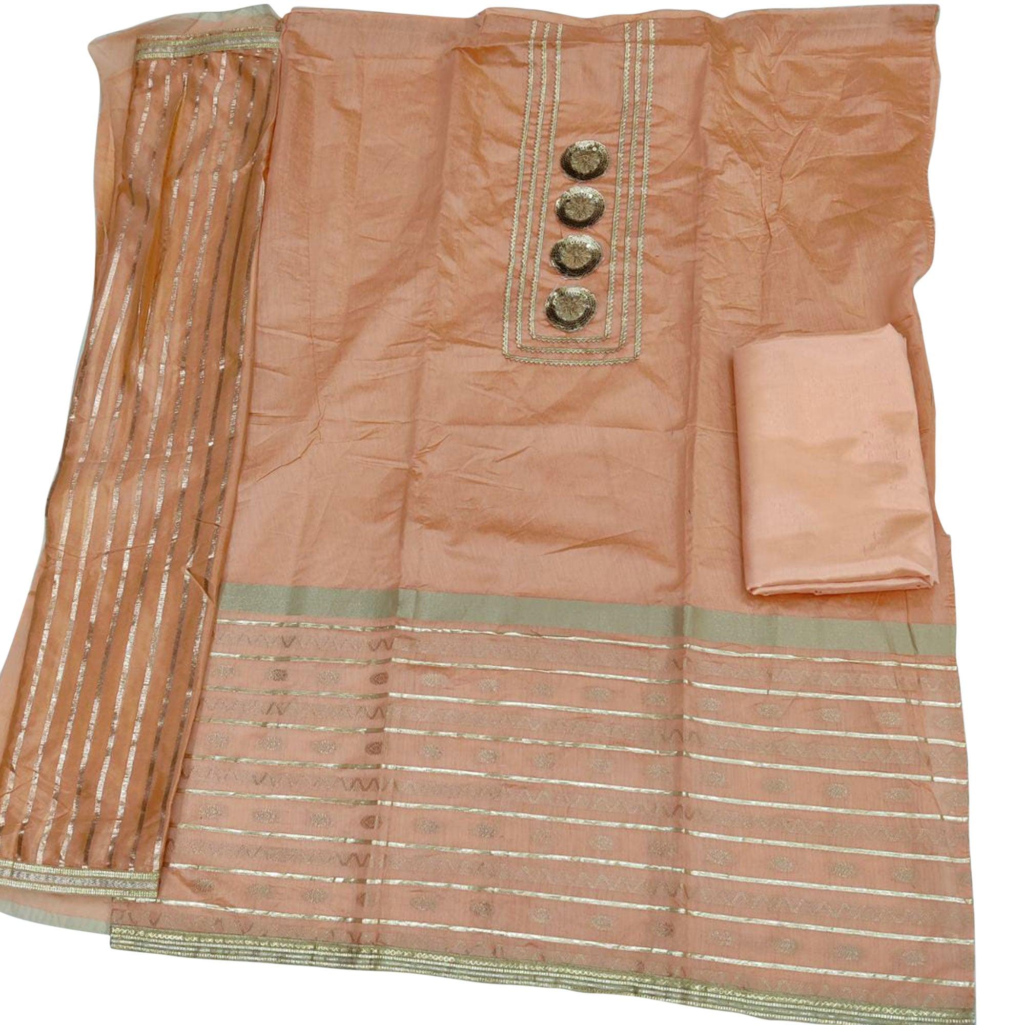 Desirable Orange Colored Casual Wear Embroidered Modal Chanderi Dress Material - Peachmode