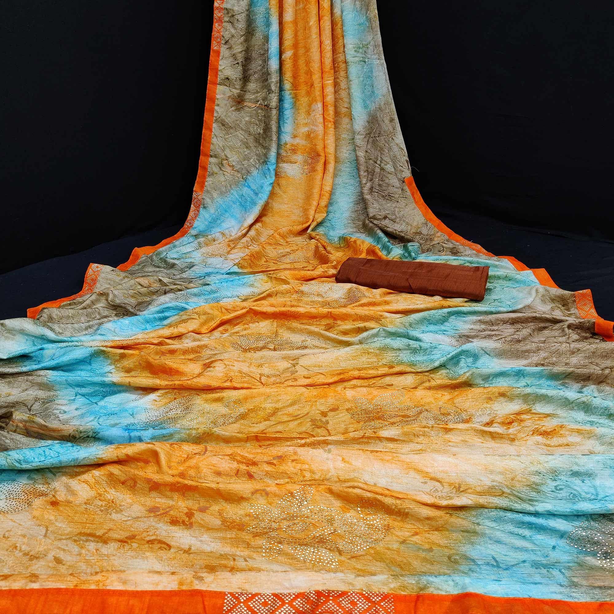 Desirable Orange Colored Embossed Floral Pattern Casual Wear Jacqaurd Dola Silk Saree - Peachmode