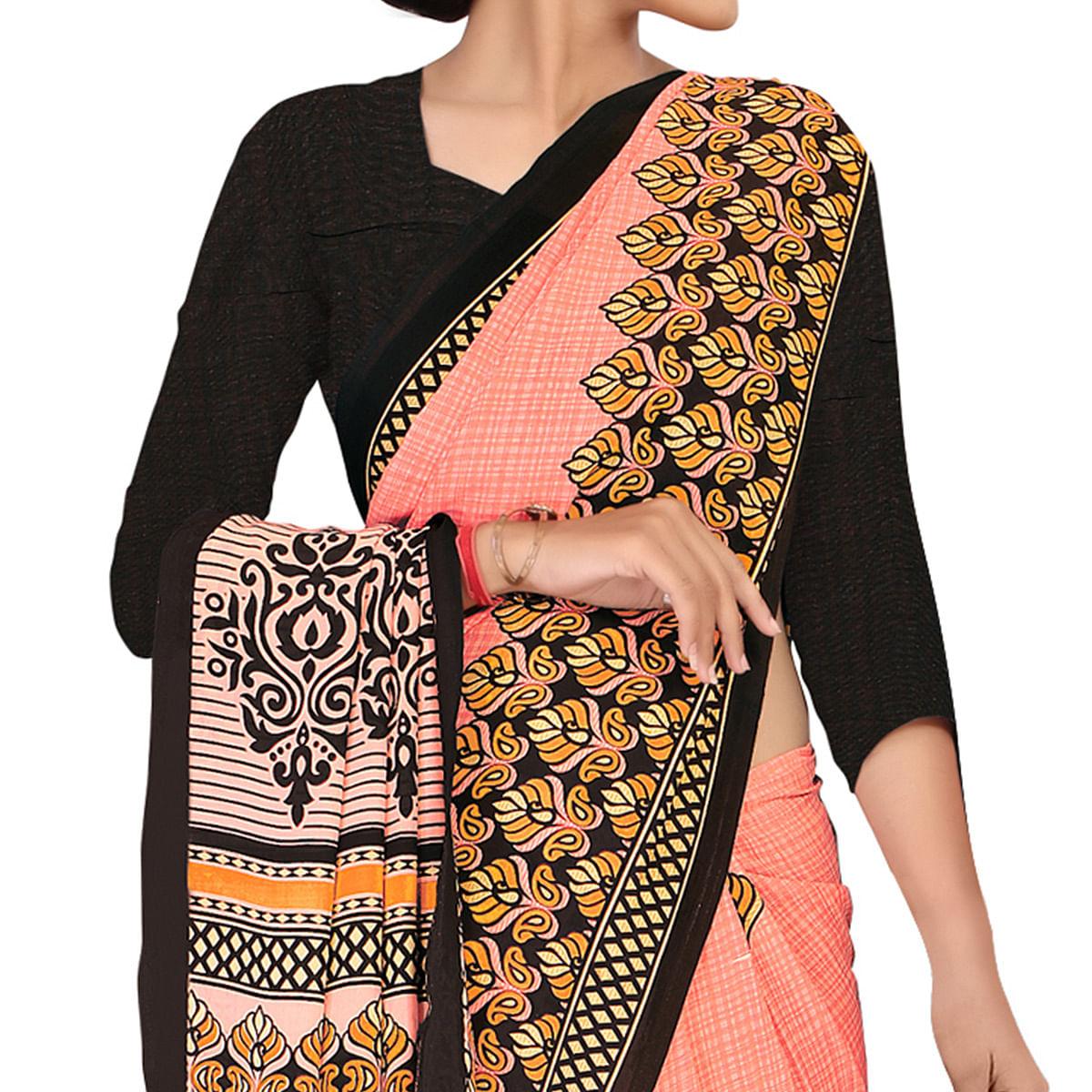 Desirable Peach Colored Casual Wear Printed Georgette Saree - Peachmode