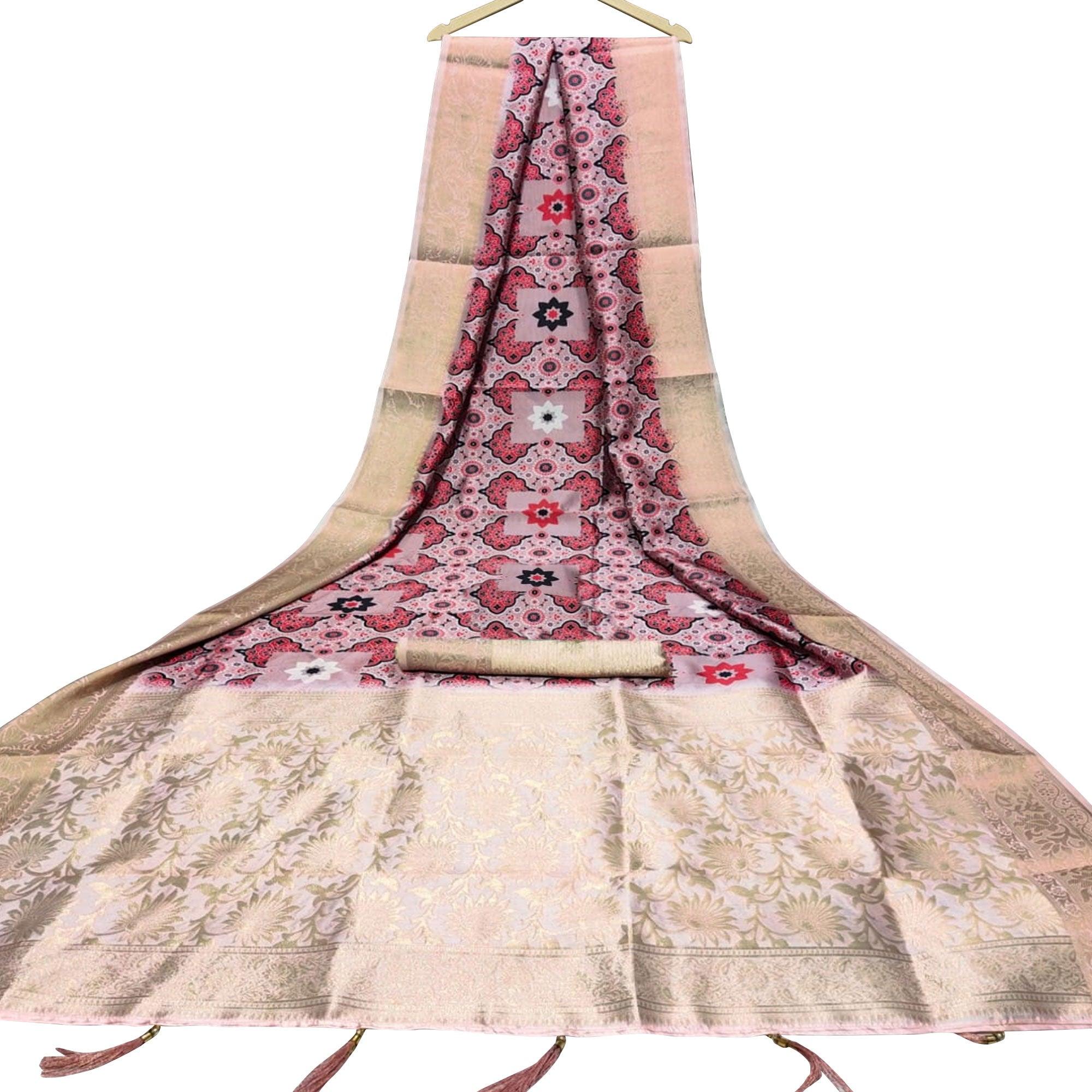 Desirable Peach Colored Festive Wear Digital Printed Silk Saree - Peachmode