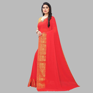 Desirable Peach Colored Festive Wear Woven Chiffon Saree - Peachmode