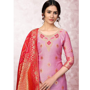 Desirable Pink Colored Festive Wear Woven Banarasi Silk Dress Material - Peachmode