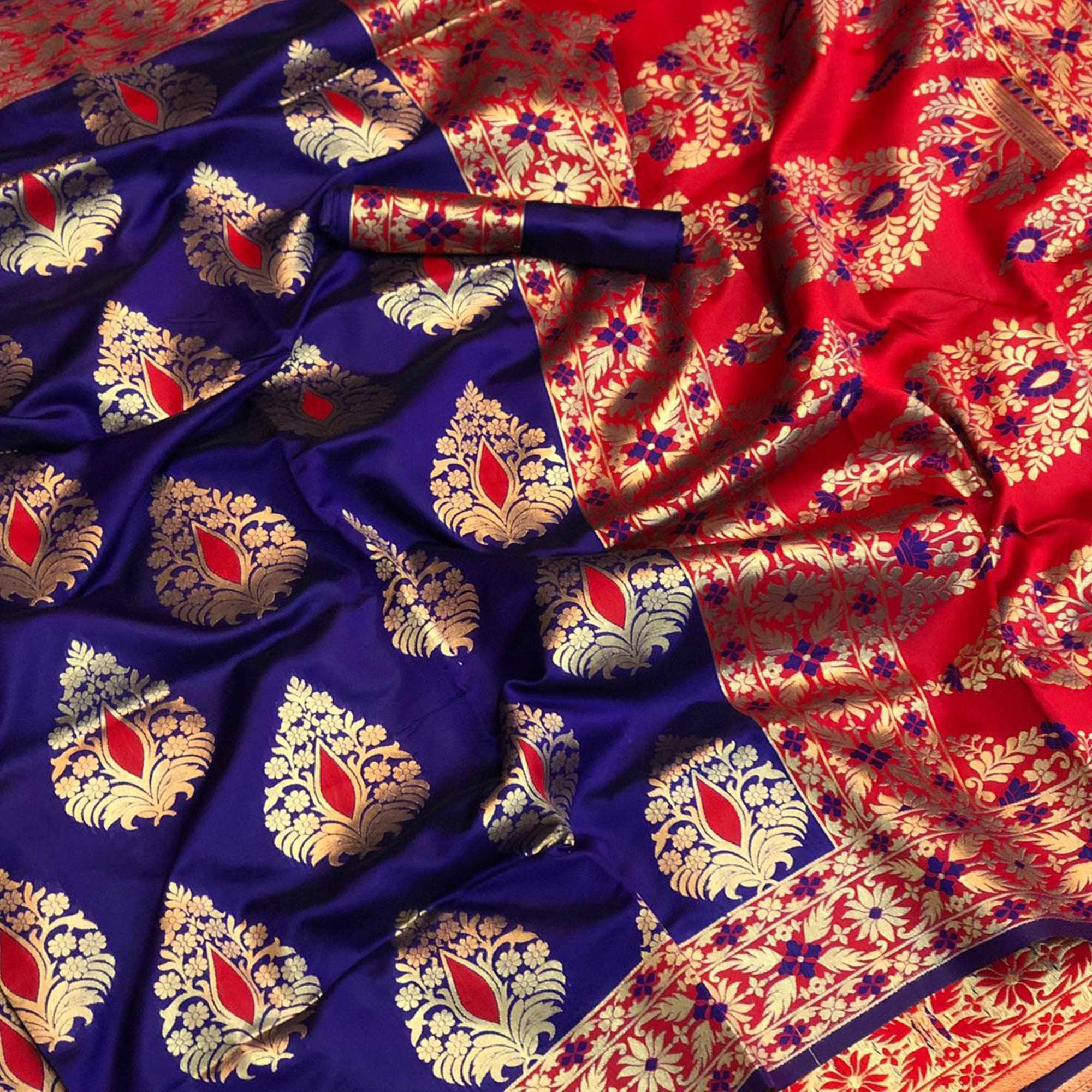 Desirable Purple Colored Festive Wear Woven Silk Saree - Peachmode