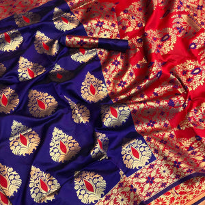 Desirable Purple Colored Festive Wear Woven Silk Saree - Peachmode