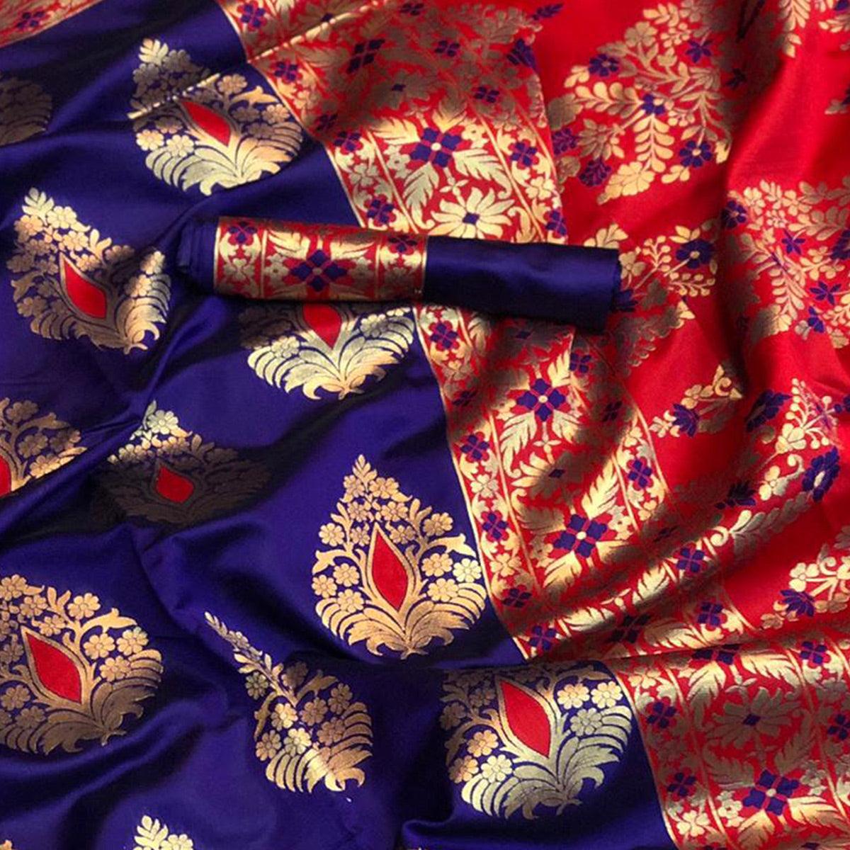 Desirable Purple Colored Festive Wear Woven Silk Saree - Peachmode