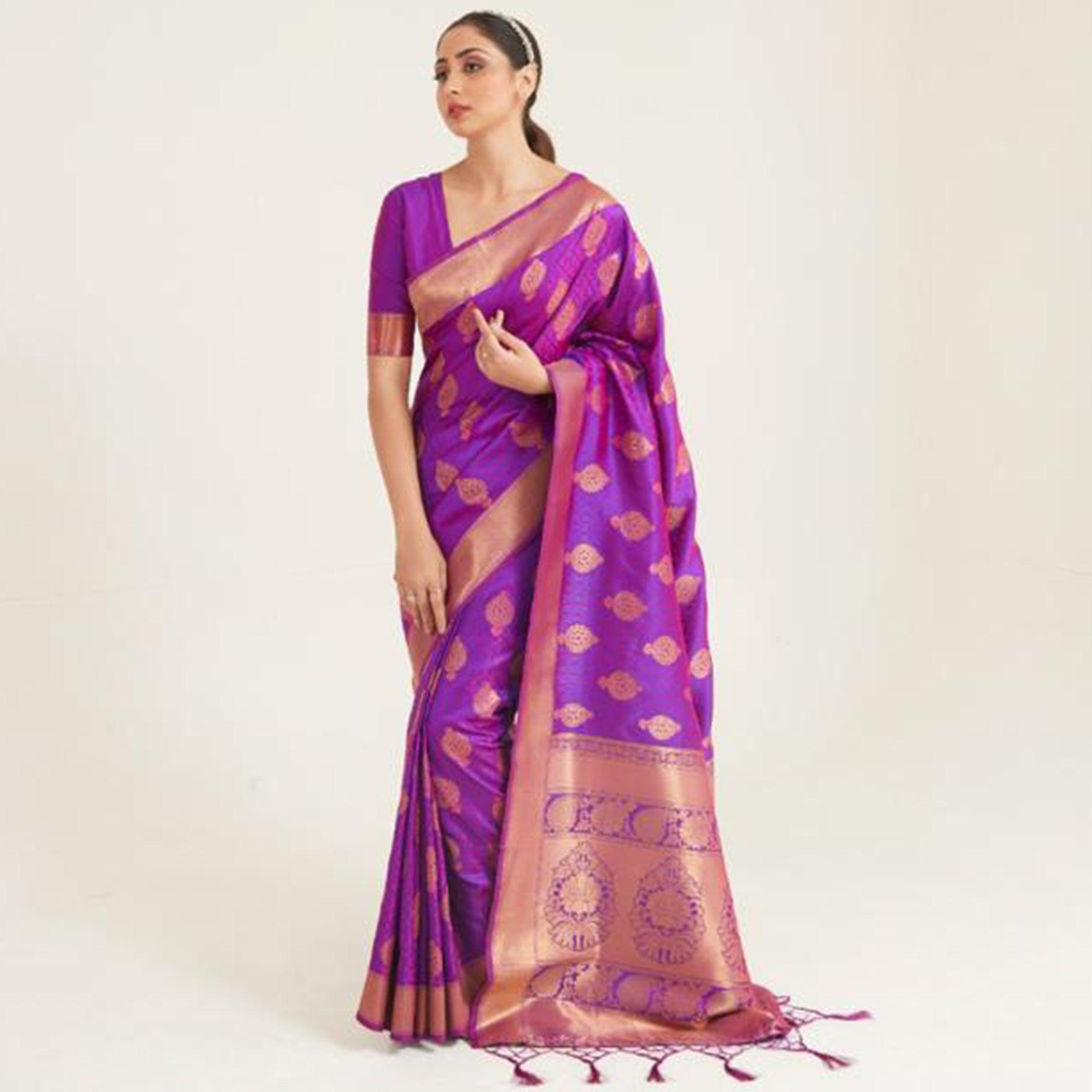 Desirable Purple Coloured Festive Wear Handloom Woven Silk Saree - Peachmode