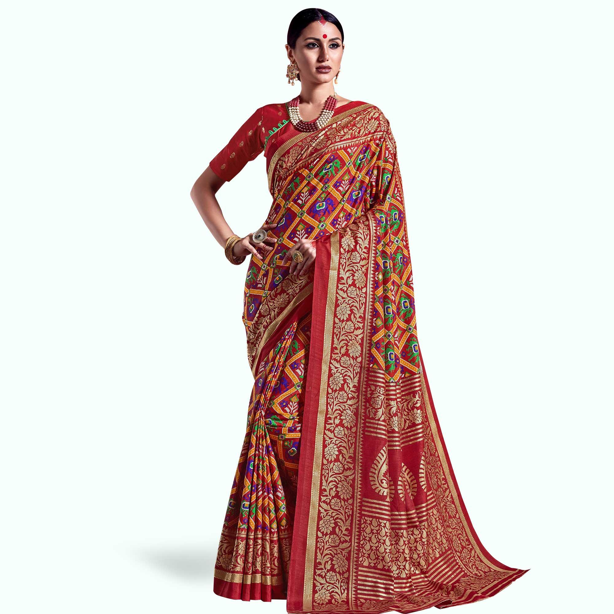 Desirable Red Colored Festive Wear Printed Kanjivaram Silk Saree - Peachmode