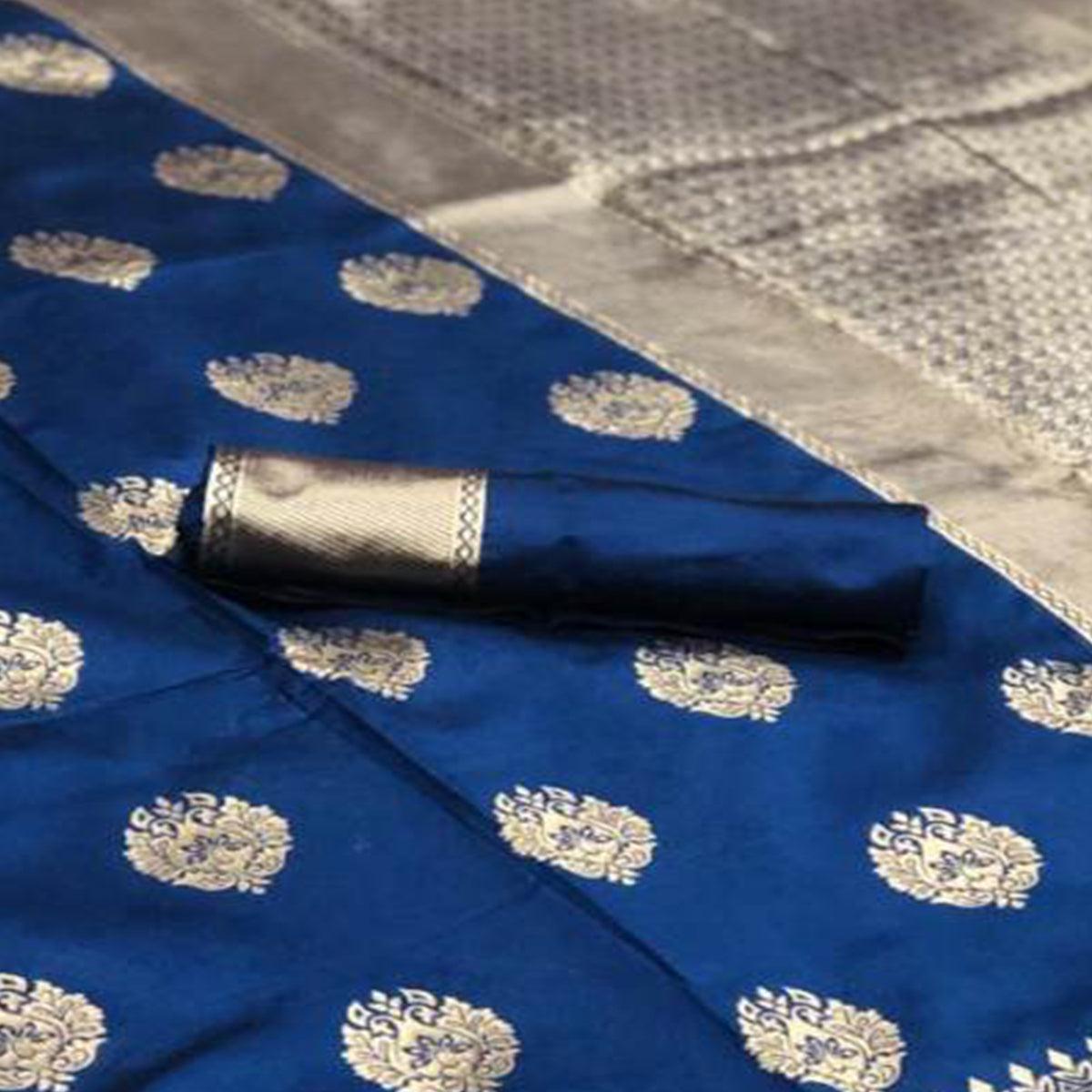 Desirable Royal Blue Colored Festive Wear Woven Banarasi Silk Saree - Peachmode