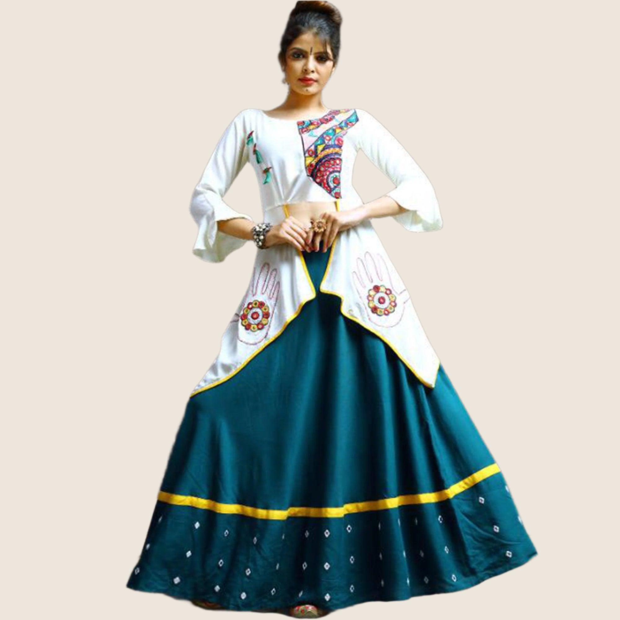 Desirable Teal Blue-White Colored Party Wear Embroidered Rayon Lehenga - Peachmode