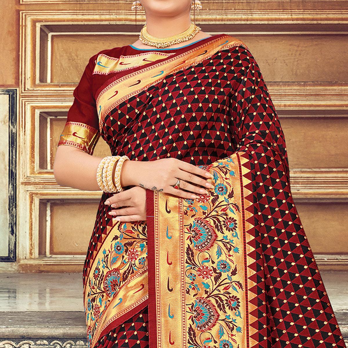 Desirable Turquoise Blue Colored Festive Wear Woven Silk Saree - Peachmode