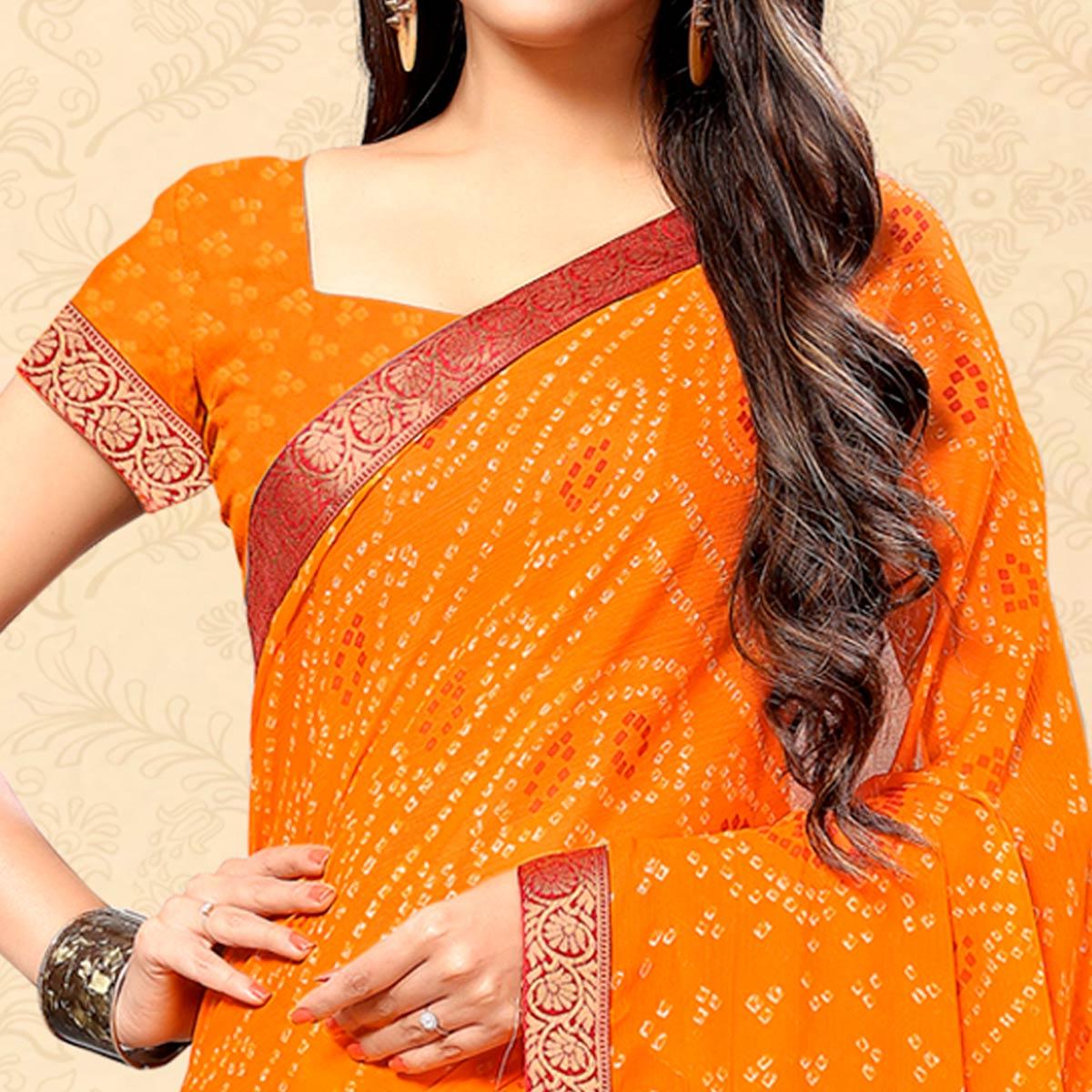 Desirable Yellow Colored Casual Wear Bandhani Printed Chiffon Saree - Peachmode