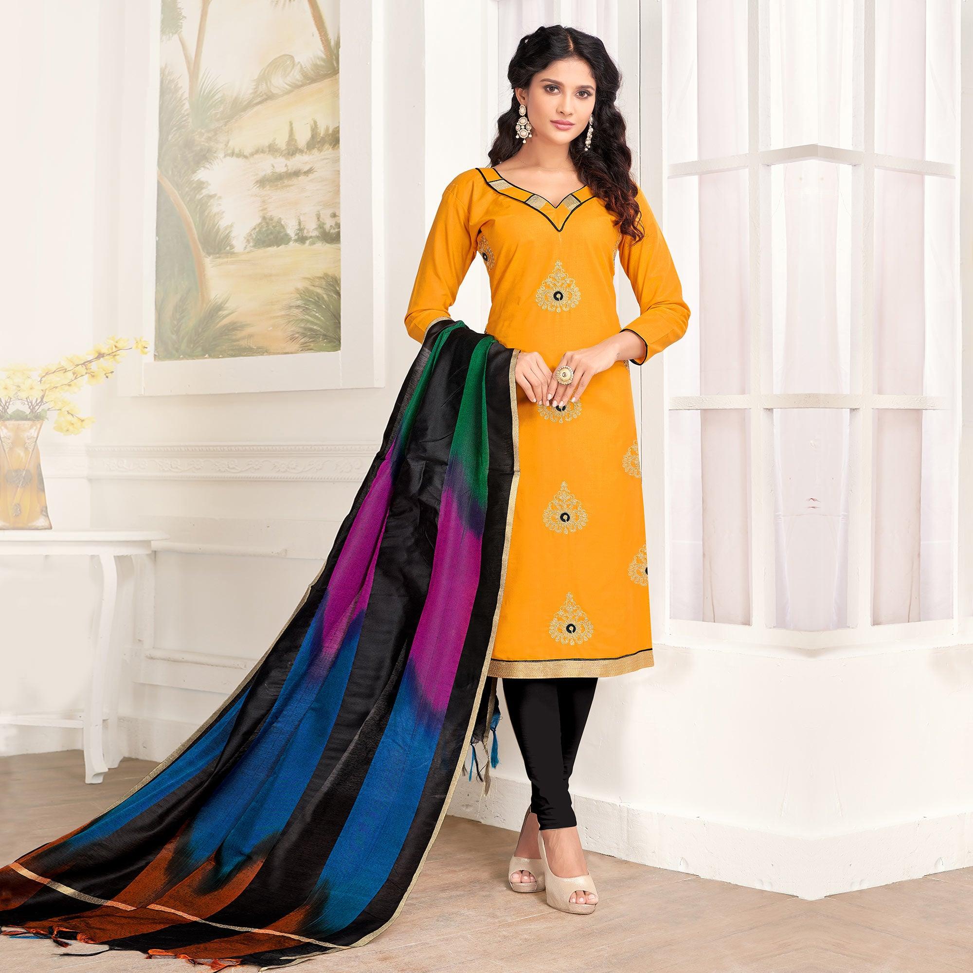 Desirable Yellow Colored Casual Wear Embroidered Salwar Suit - Peachmode