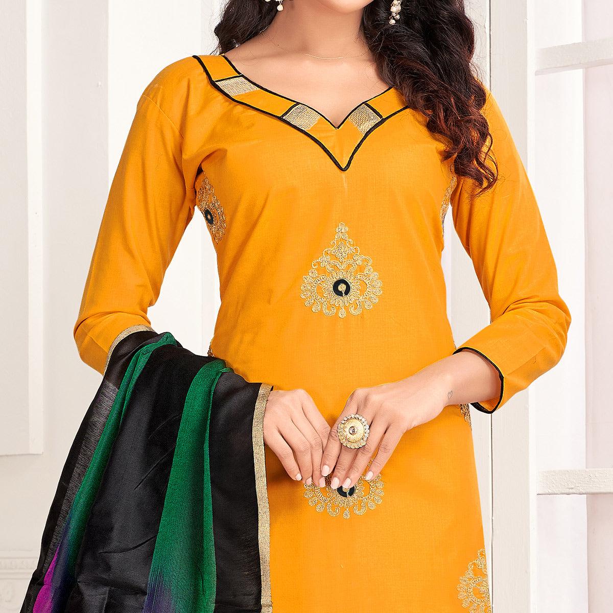 Desirable Yellow Colored Casual Wear Embroidered Salwar Suit - Peachmode