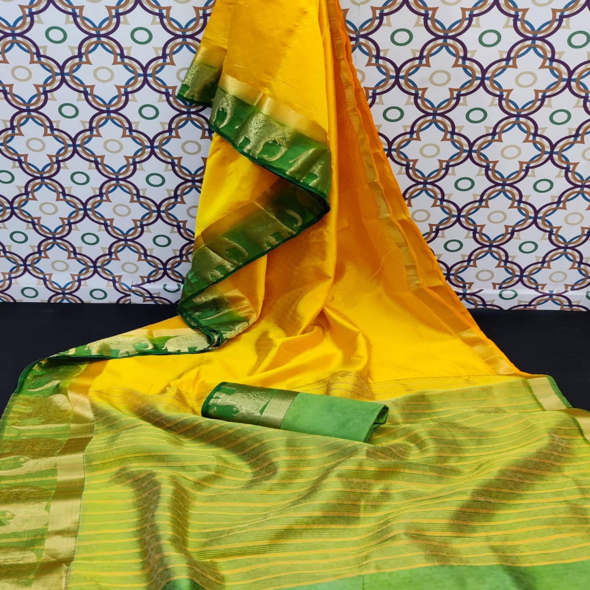 Desirable Yellow Coloured Festive Wear Woven Art Silk Saree - Peachmode