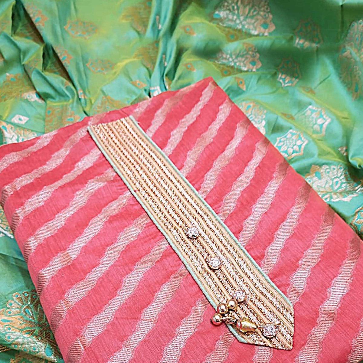 Desiring Gajari Pink Colored Festive Wear Jacquard Silk Dress Material - Peachmode