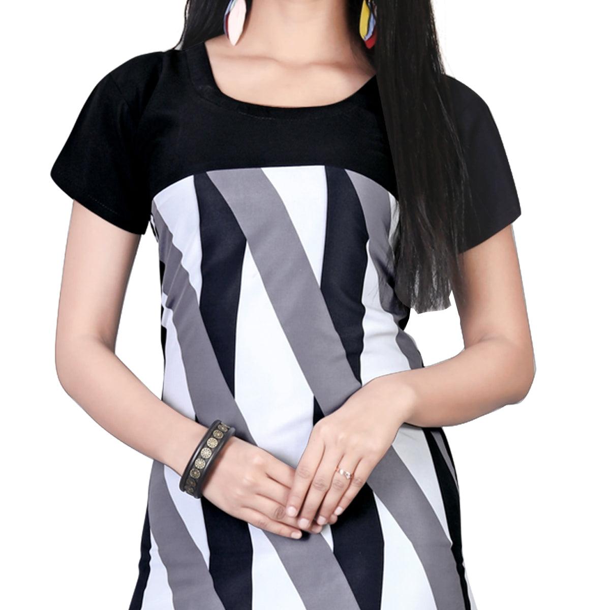 Different Black-White Colored Casual Printed Crepe Kurti - Peachmode