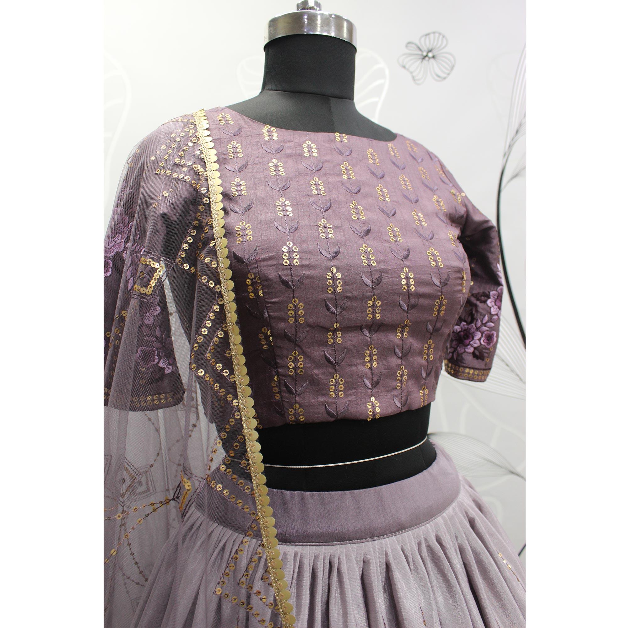 Dusty Grey Sequence Embroidered Art Silk Lehenga Choli - Peachmode