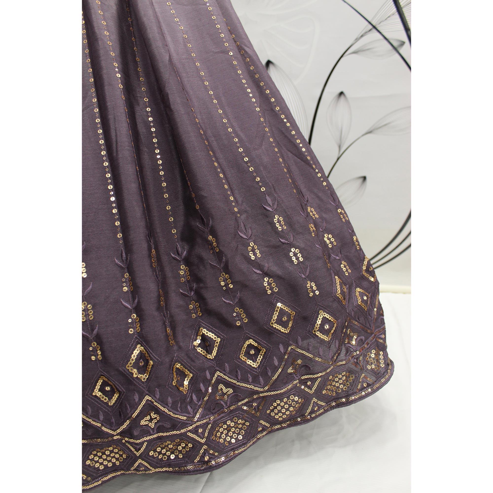 Dusty Grey Sequence Embroidered Art Silk Lehenga Choli - Peachmode