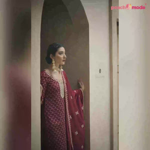 Wine Floral Embroidered Art Silk Palazzo Suit