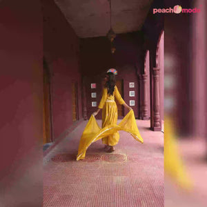 Yellow Sequins Embroidered Muslin Gown