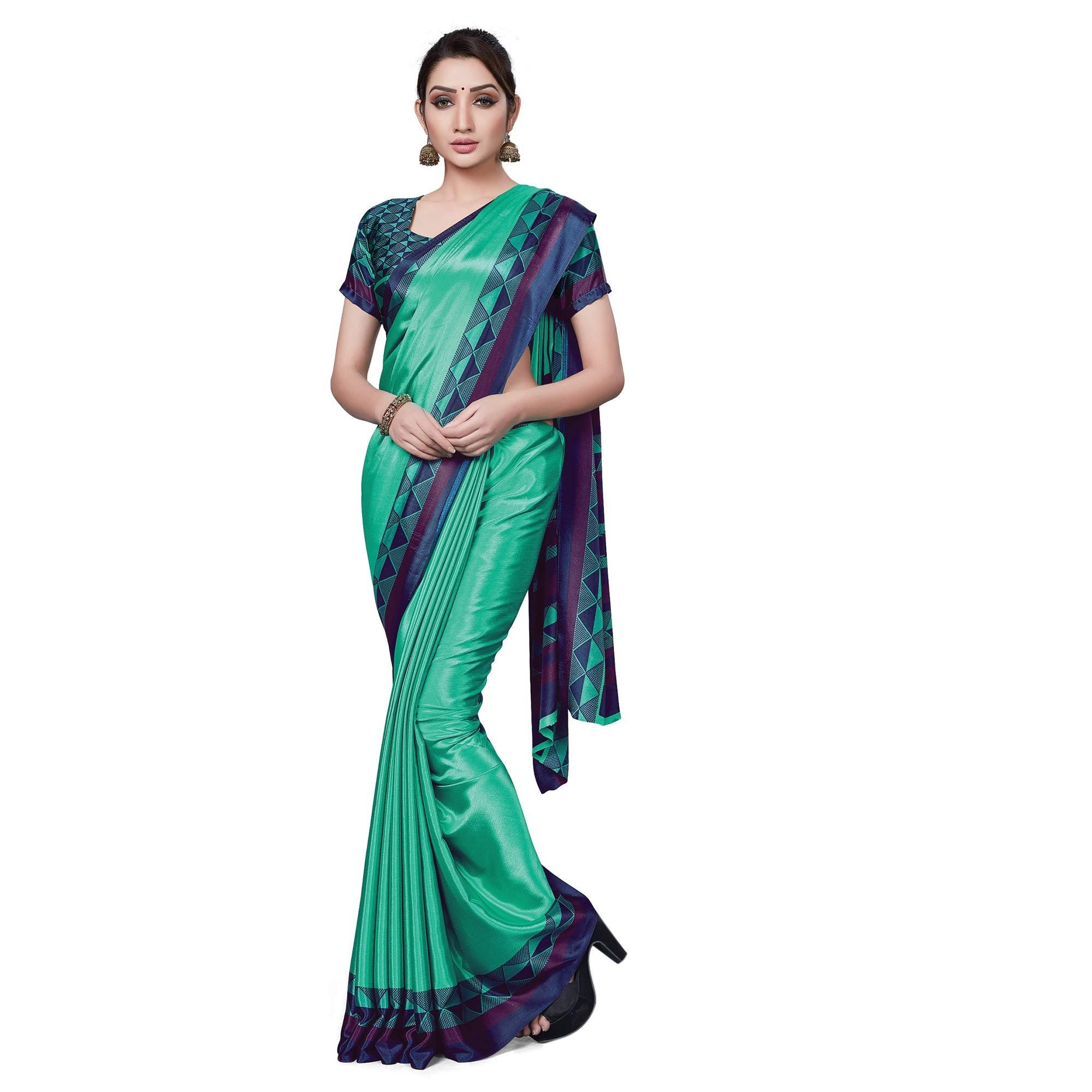 Elegant Aqua Green Colored Casual Wear Printed Crepe Saree - Peachmode