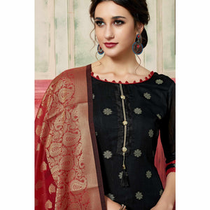 Elegant Black Colored Festive Wear Woven Jacquard Silk Dress Material With Banarasi Silk Dupatta - Peachmode