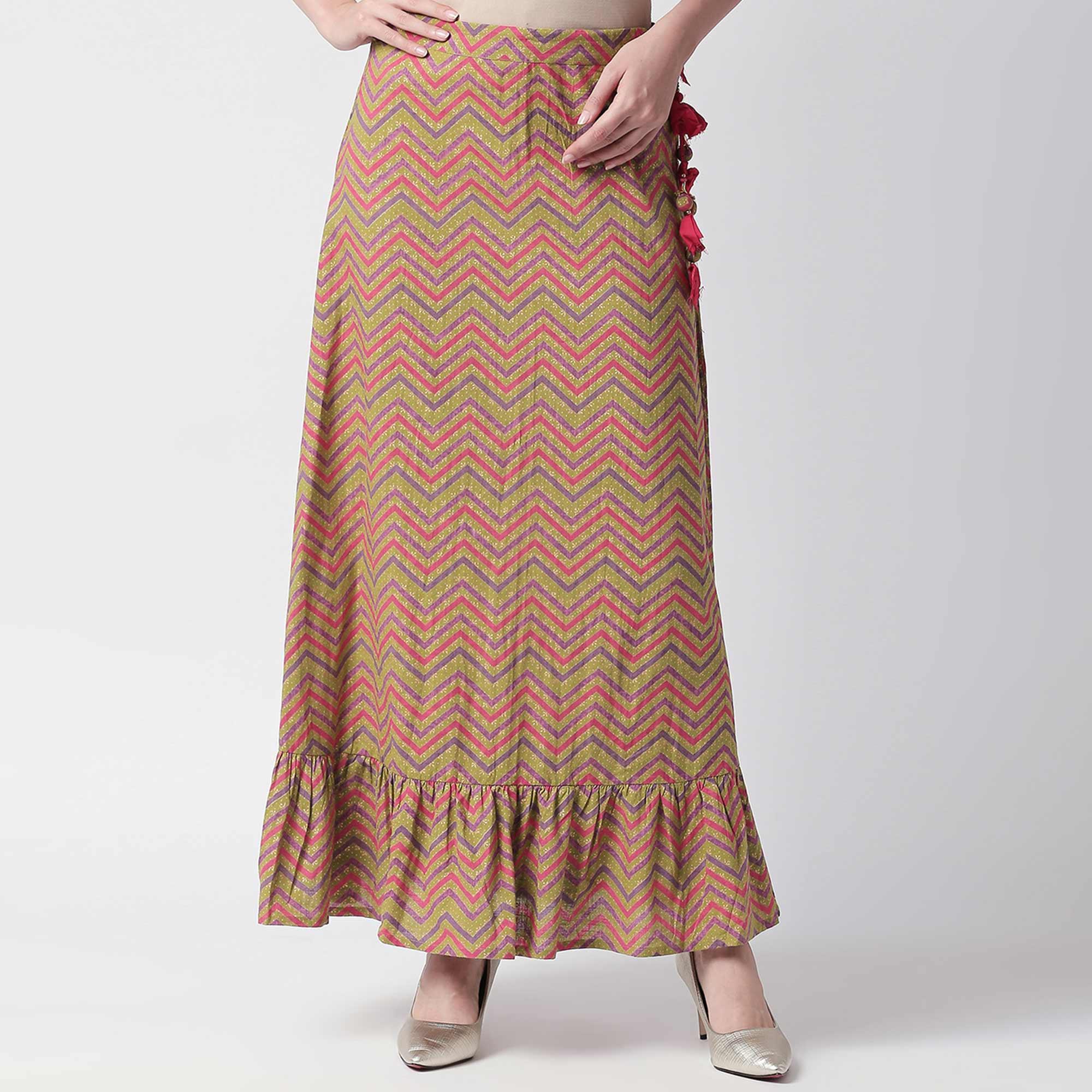 Elegant Fuschia Pink Colored Partywear Cotton Short Kurti - Skirt Set - Peachmode