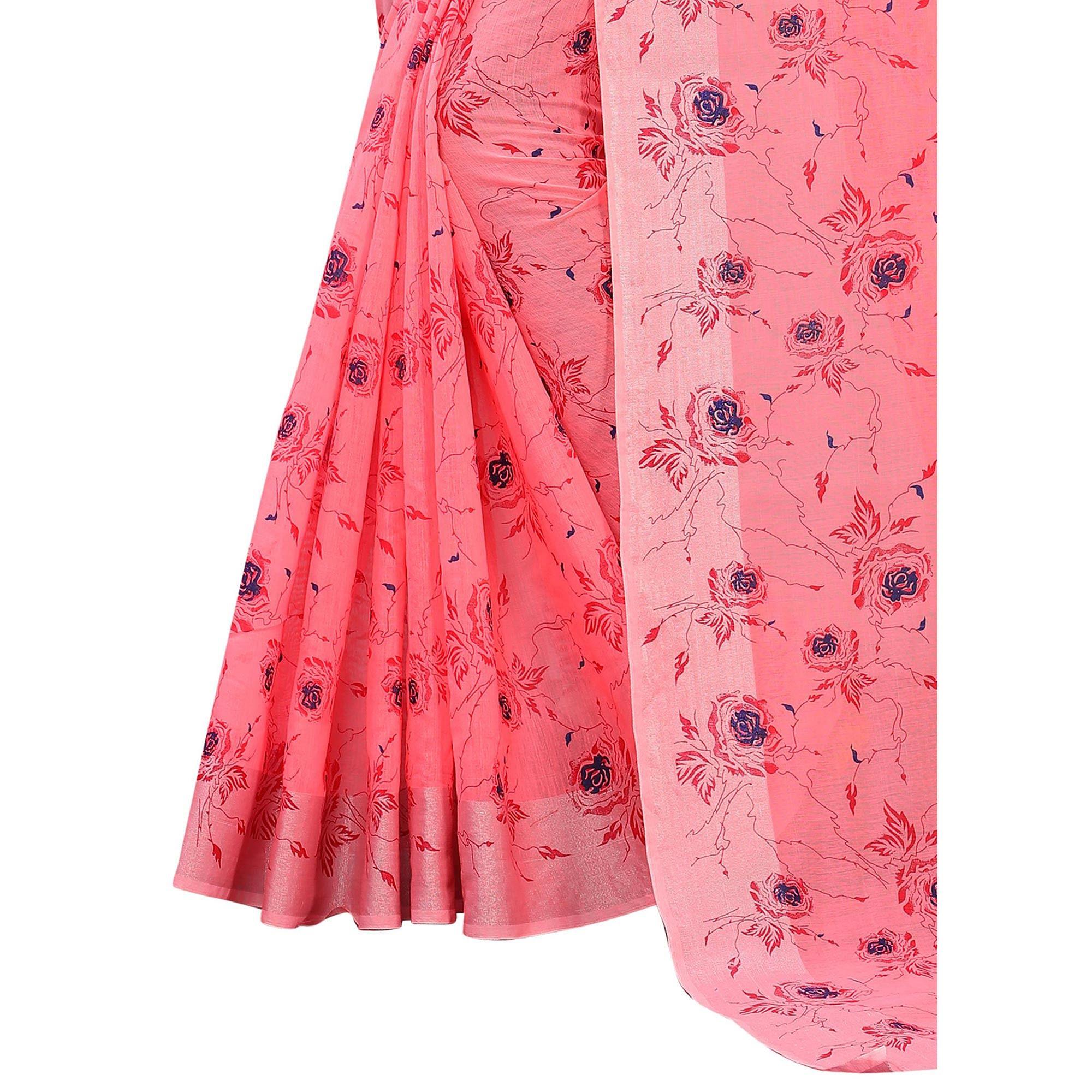 Elegant Gajari Colored Casual Wear Printed Cotton Linen Saree - Peachmode