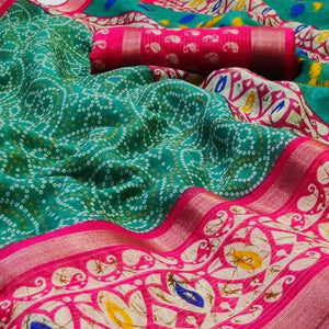 Elegant Green Colored Casual Wear Printed Cotton Saree - Peachmode