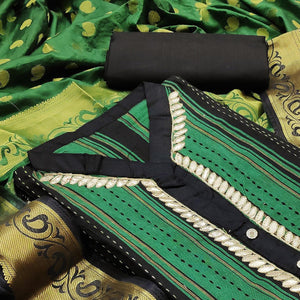 Elegant Green Colored Festive Wear Embroidered Woven Cotton Dress Material - Peachmode