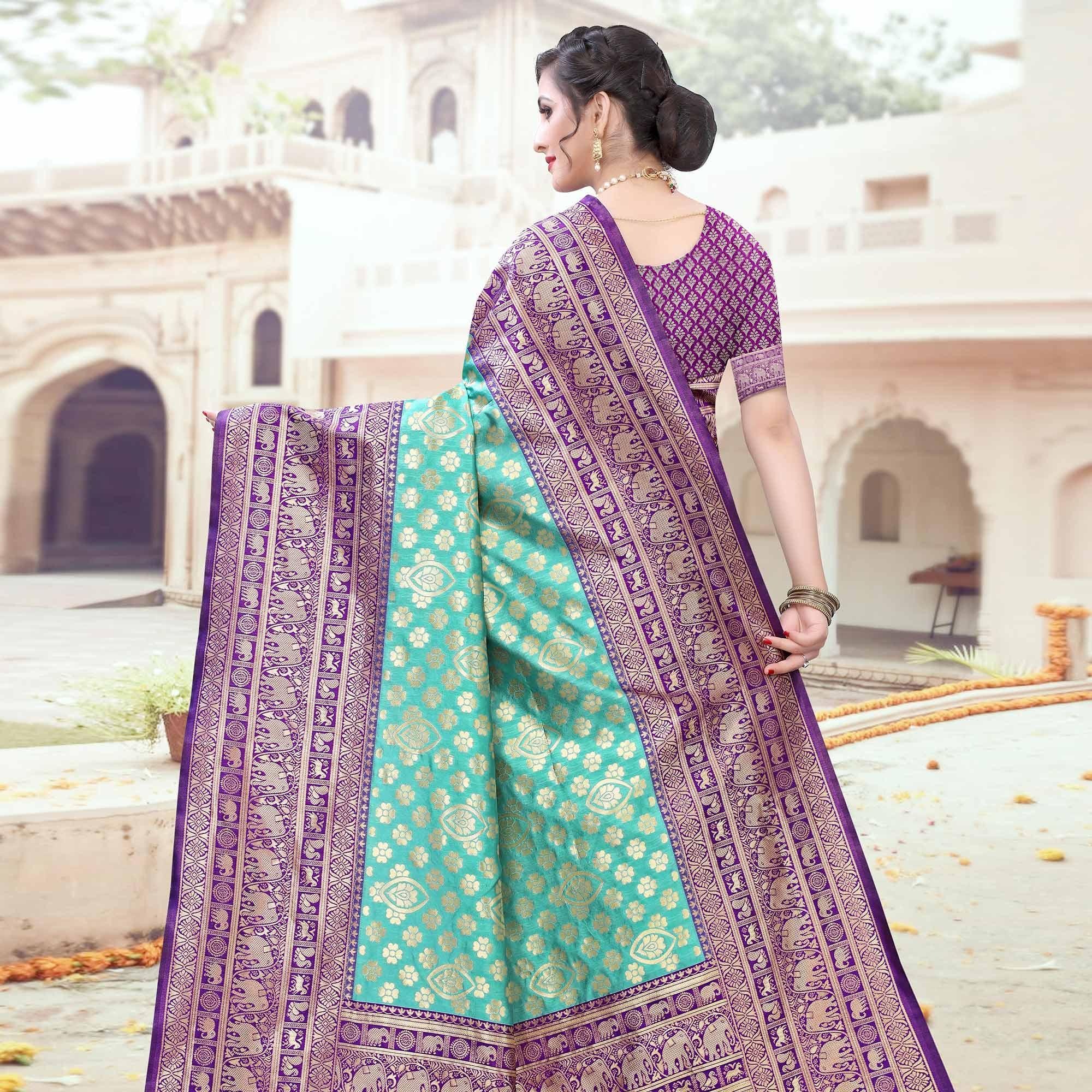 Elegant Green Colored Festive Wear Woven Heavy Banarasi Silk Saree - Peachmode