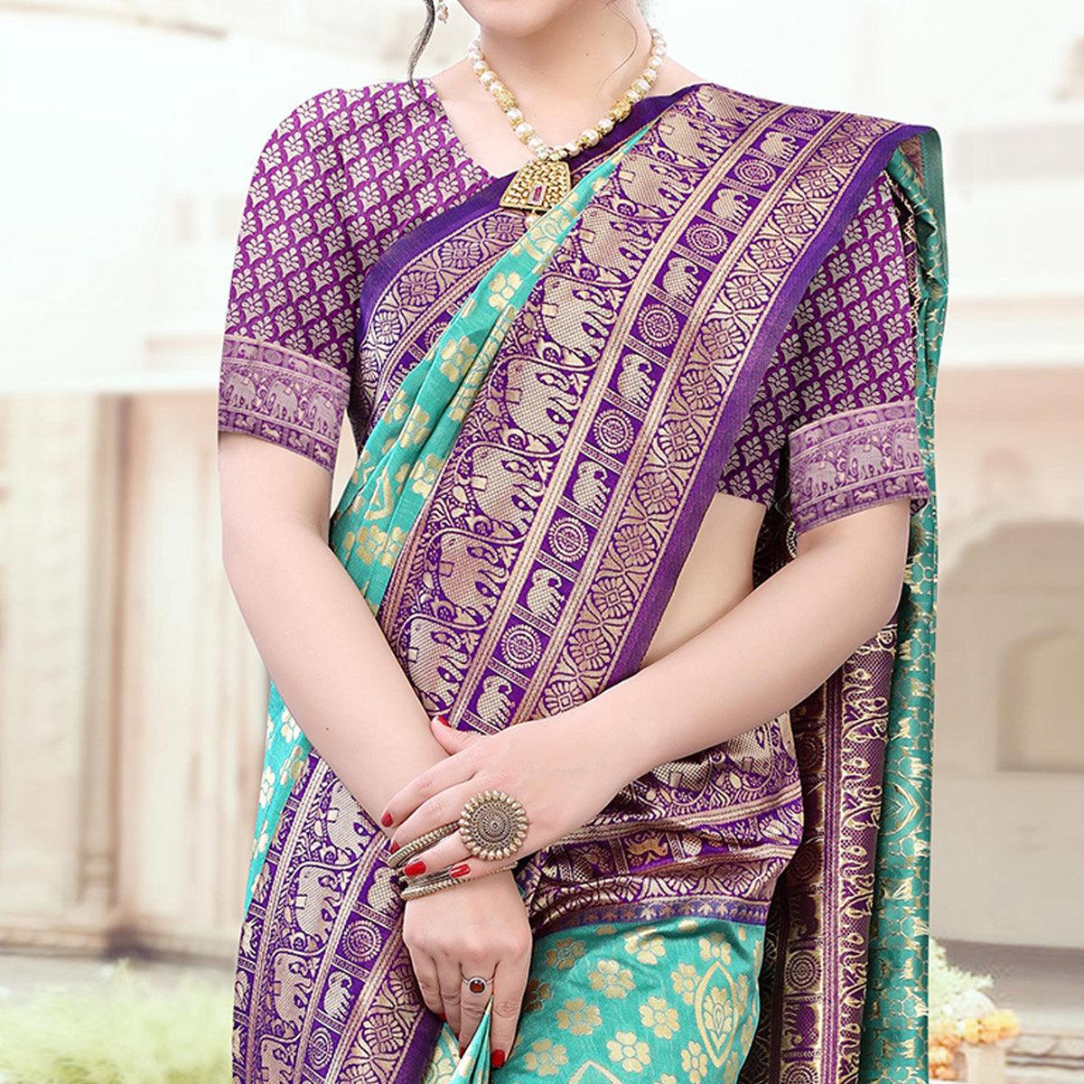 Elegant Green Colored Festive Wear Woven Heavy Banarasi Silk Saree - Peachmode