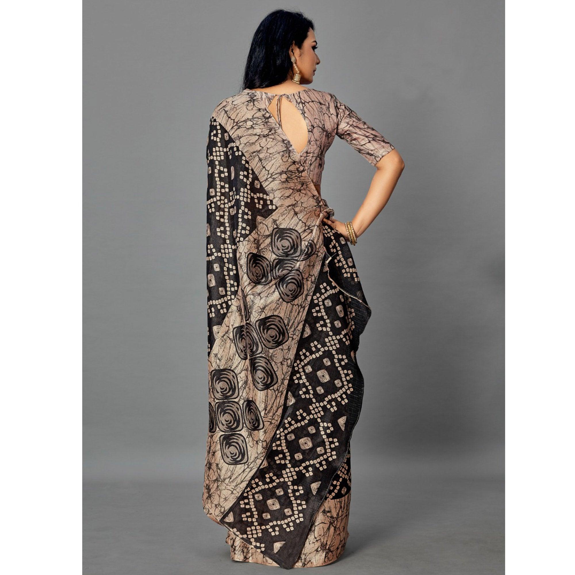Elegant Grey - Black Colored Casual Wear Printed Art Silk Saree - Peachmode