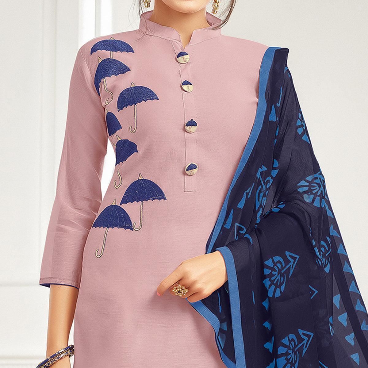 Elegant Light Purple Colored Casual Wear Printed Chanderi Dress Material - Peachmode