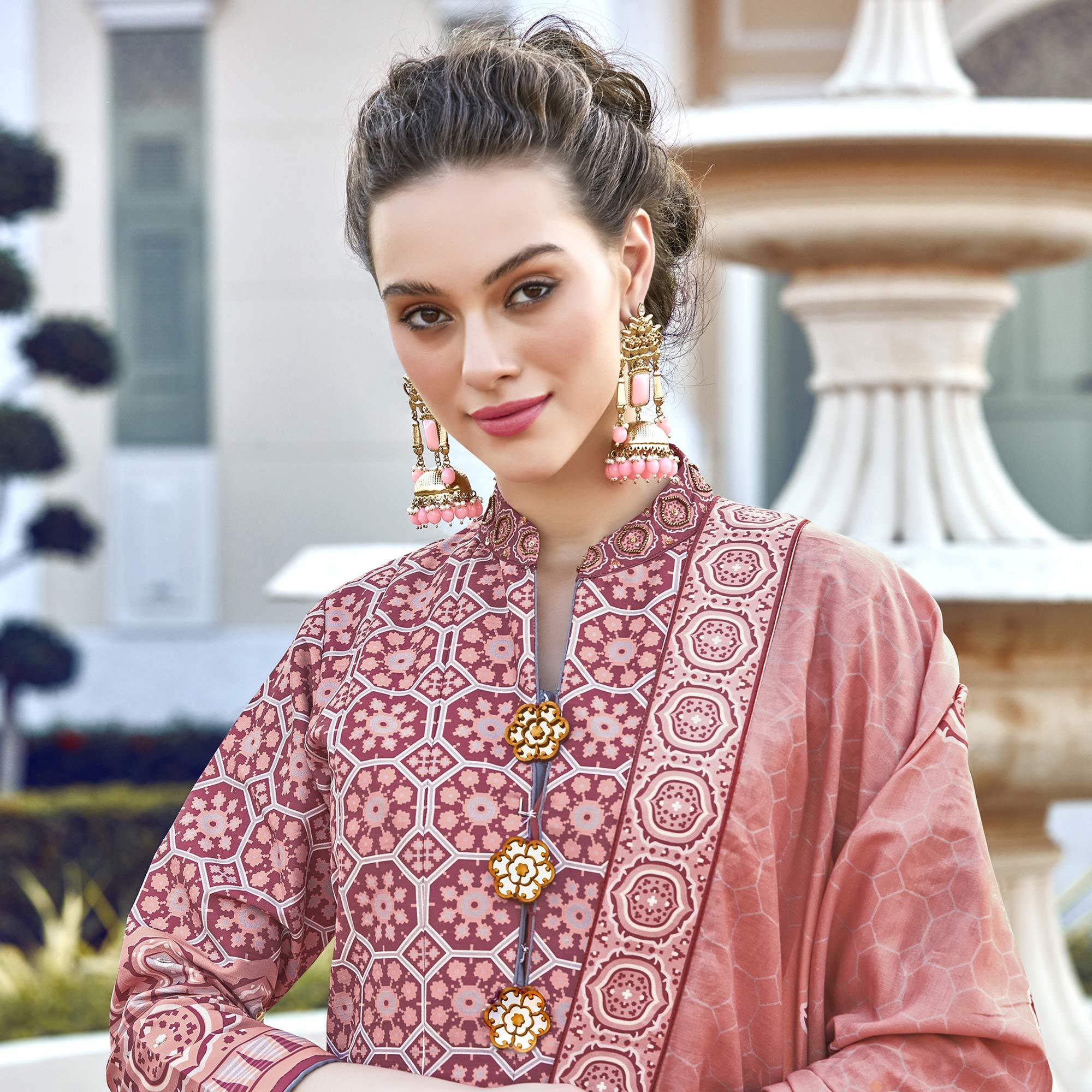 Elegant Light Salmon Colored Partywear Designer Digital Patola Print Killer Silk Anarkali Suit - Peachmode