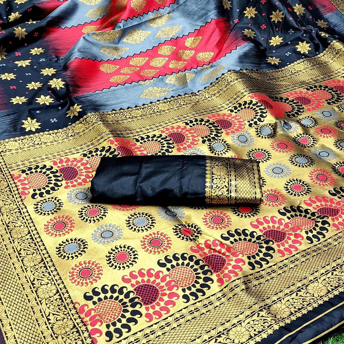 Elegant Multi Colored Festive Wear Woven Silk Saree - Peachmode