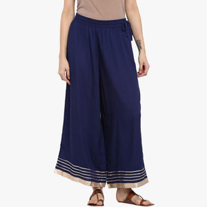 Elegant Navy Blue Colored Casual Rayon Palazzo - Peachmode