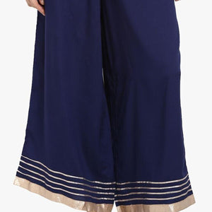 Elegant Navy Blue Colored Casual Rayon Palazzo - Peachmode
