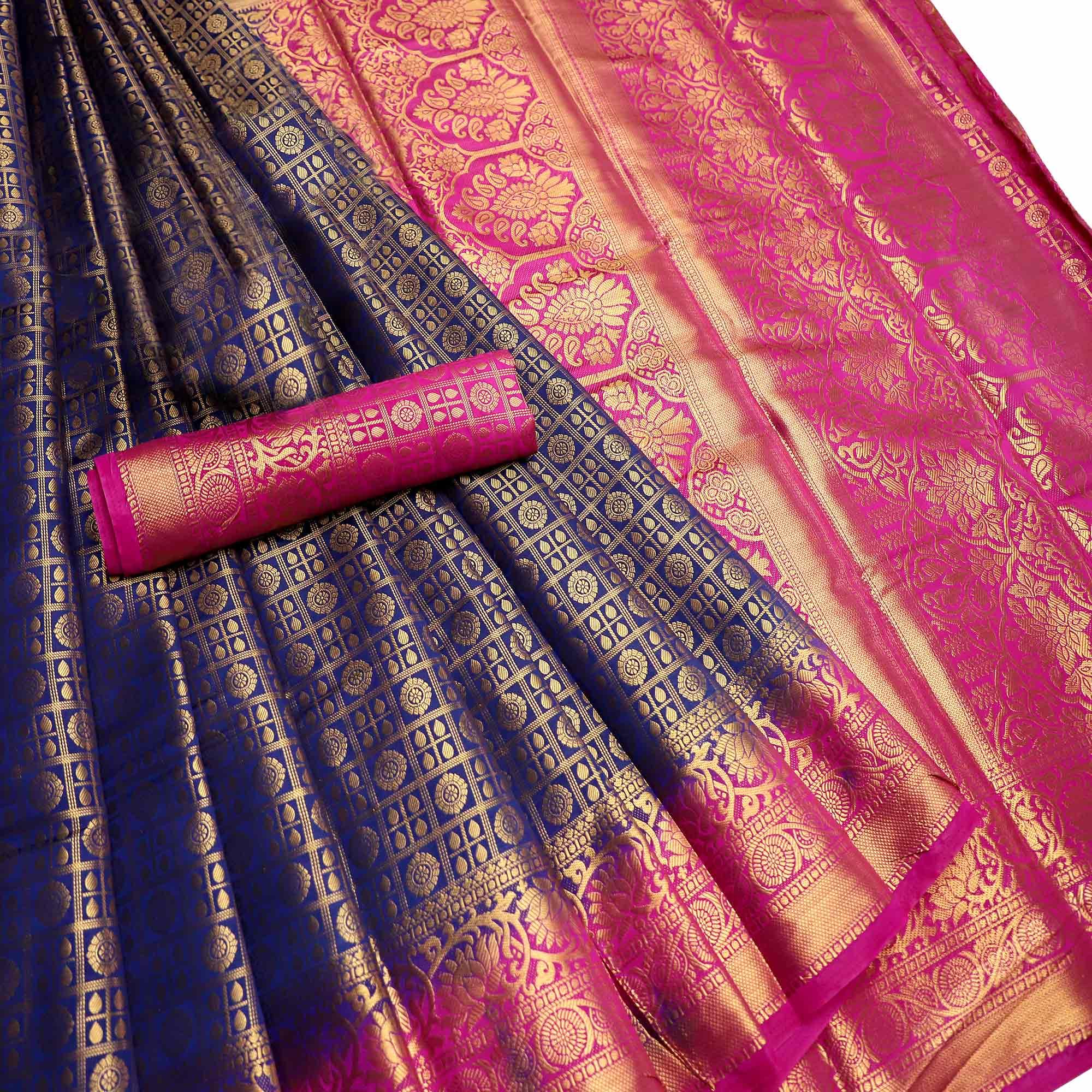 Elegant Navy Blue Colored Festive Wear Woven Art Silk Saree - Peachmode