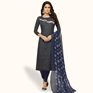 Elegant Navy Blue Colored Party Wear Chanderi Salwar Suit - Peachmode