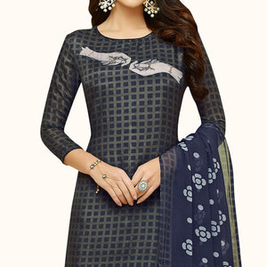 Elegant Navy Blue Colored Party Wear Chanderi Salwar Suit - Peachmode