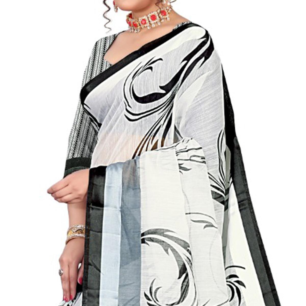 Elegant Offwhite Colored Casual Wear Printed Cotton Saree - Peachmode