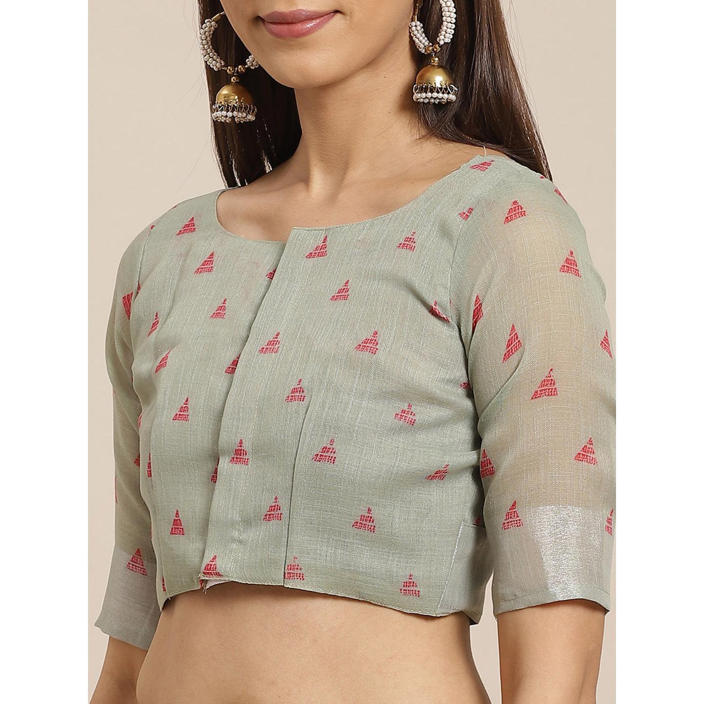 Elegant Olive Colored Casual Wear Printed Linen Saree - Peachmode
