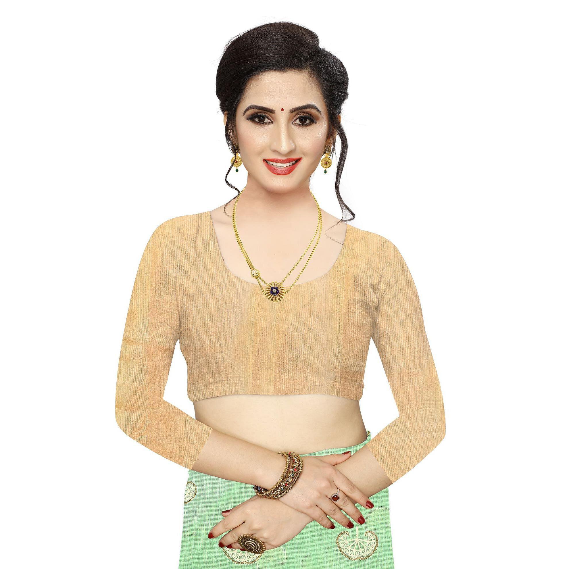 Elegant Parrot Green Colored Casual Wear Printed Cotton Blend Saree - Peachmode